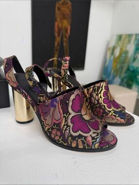 ASOS Floral Brocade Slingback Heels in Purple and Gold